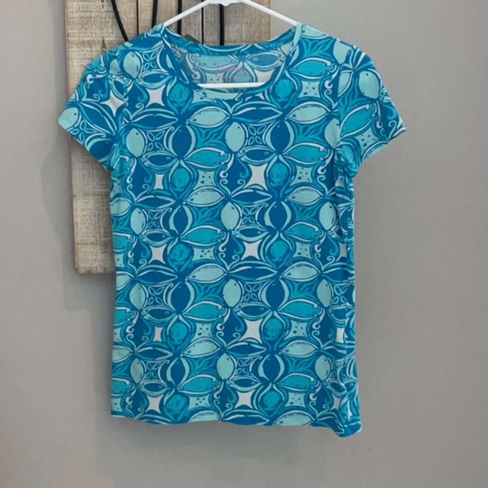Lilly Pulitzer women’s short-sleeve tee shirt A Racquet Blue Fish size xs